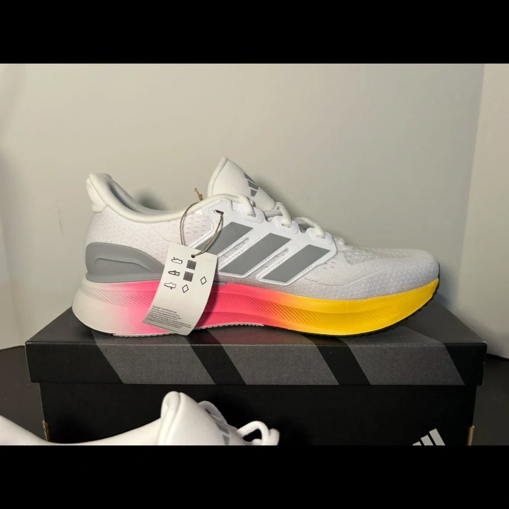 Adidas UltraRun 5 Running Shoes Sneakers White/Grey/Pink/Yellow Mens 11/Woman 12